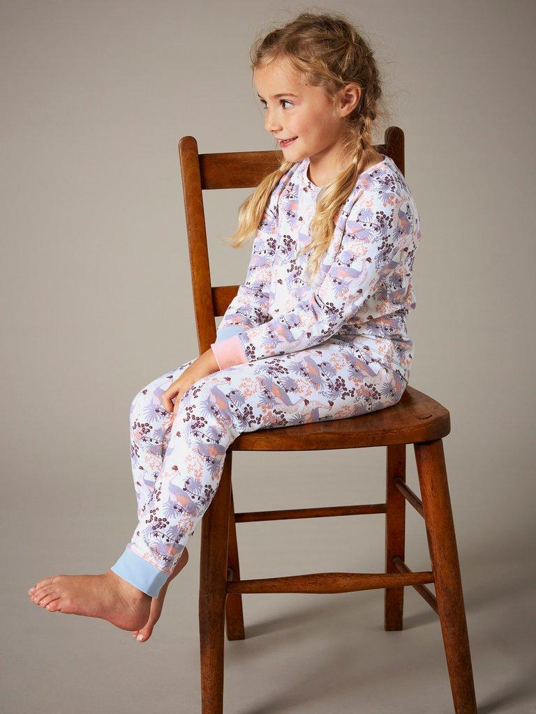 Girls Peacock PJ Set in PINK MLT - MODEL FRONT