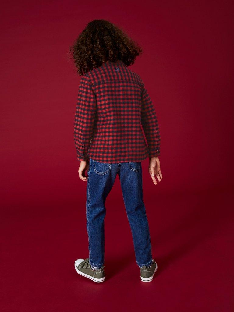 Finley Gingham Shirt in RED MLT - MODEL BACK