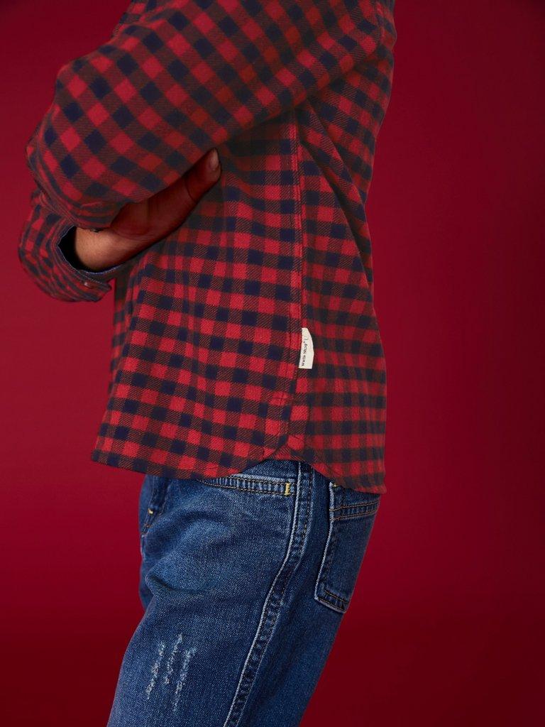 Finley Gingham Shirt in RED MLT - MODEL DETAIL
