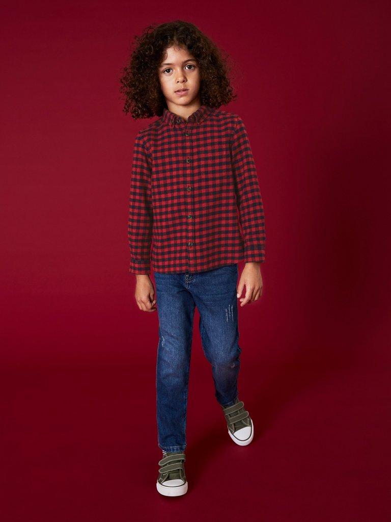 Finley Gingham Shirt in RED MLT - MODEL FRONT