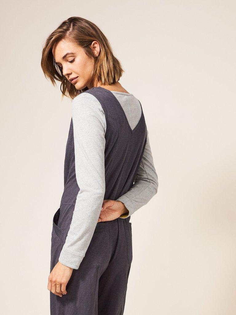 Isla Jersey Jumpsuit in CHARC GREY - MODEL BACK