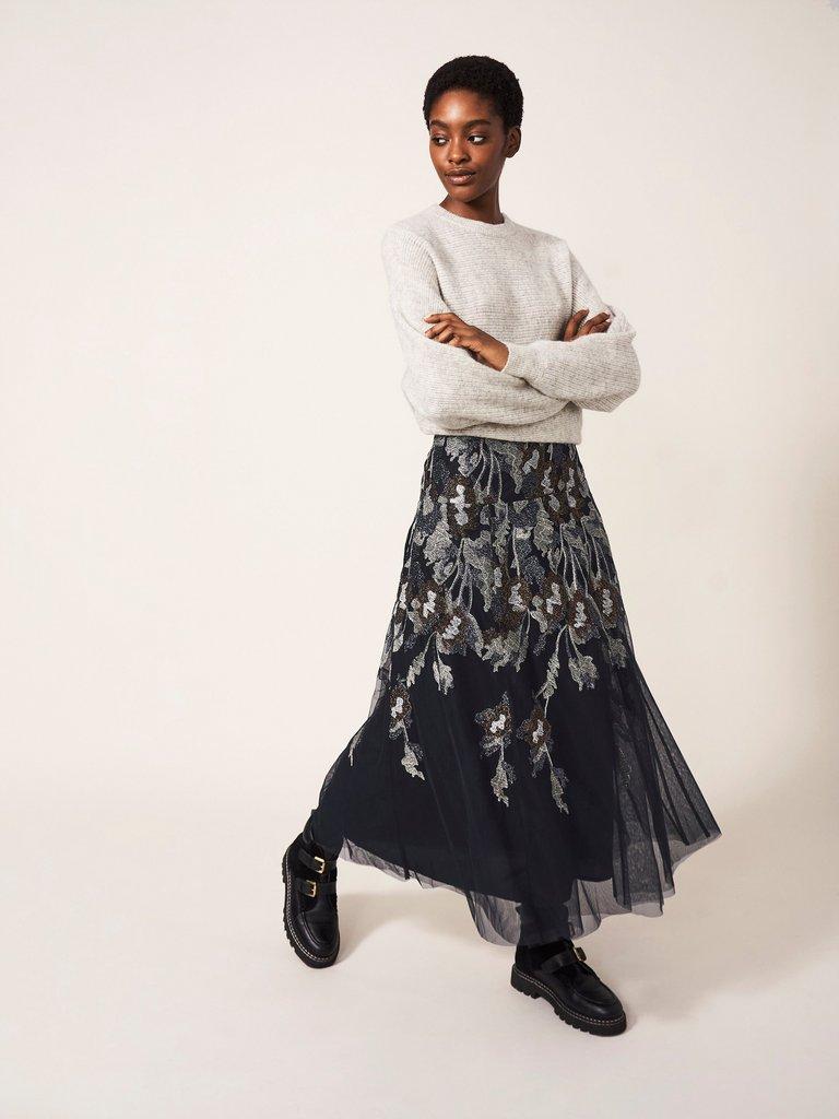 Embroidered Mesh Skirt in BLK MLT - LIFESTYLE