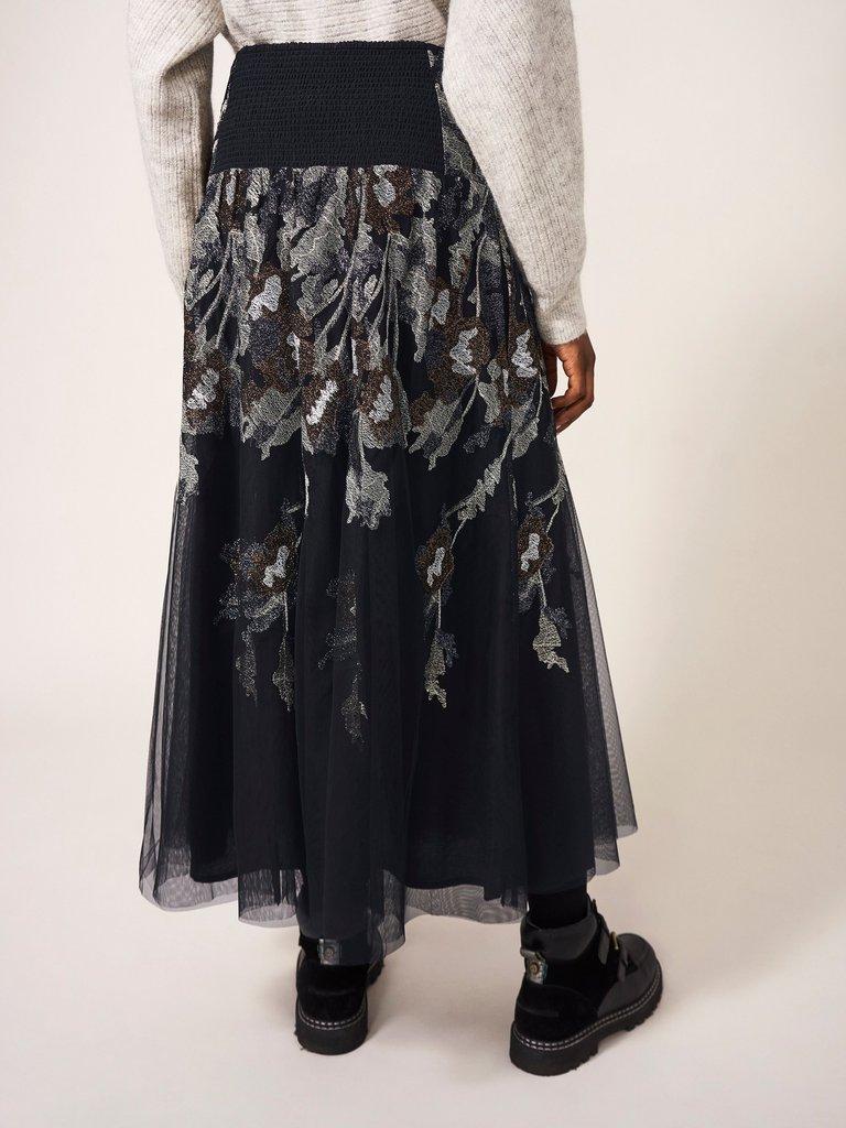 Embroidered Mesh Skirt in BLK MLT - MODEL BACK