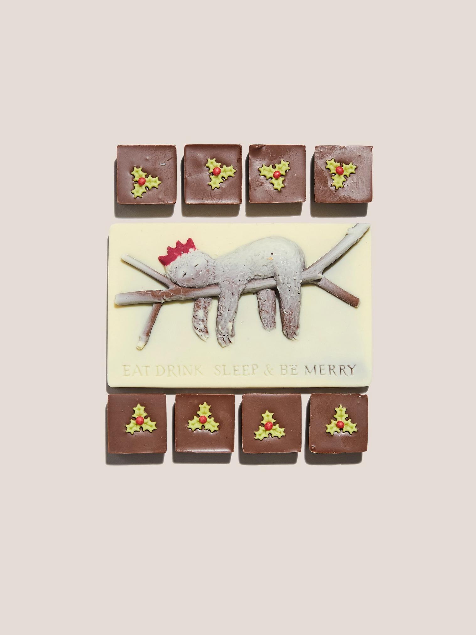 Merry Slothmas Chocolates in BROWN MLT - MODEL FRONT