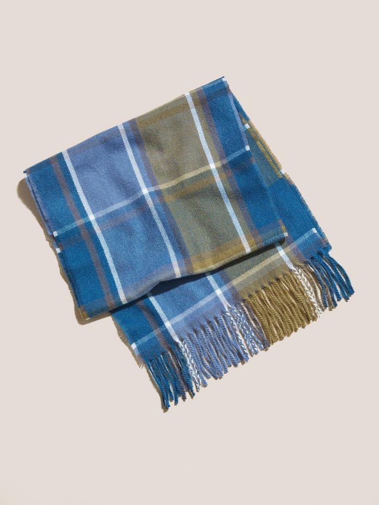 Christoff Check Recylced Scarf in BLUE MLT - MODEL FRONT