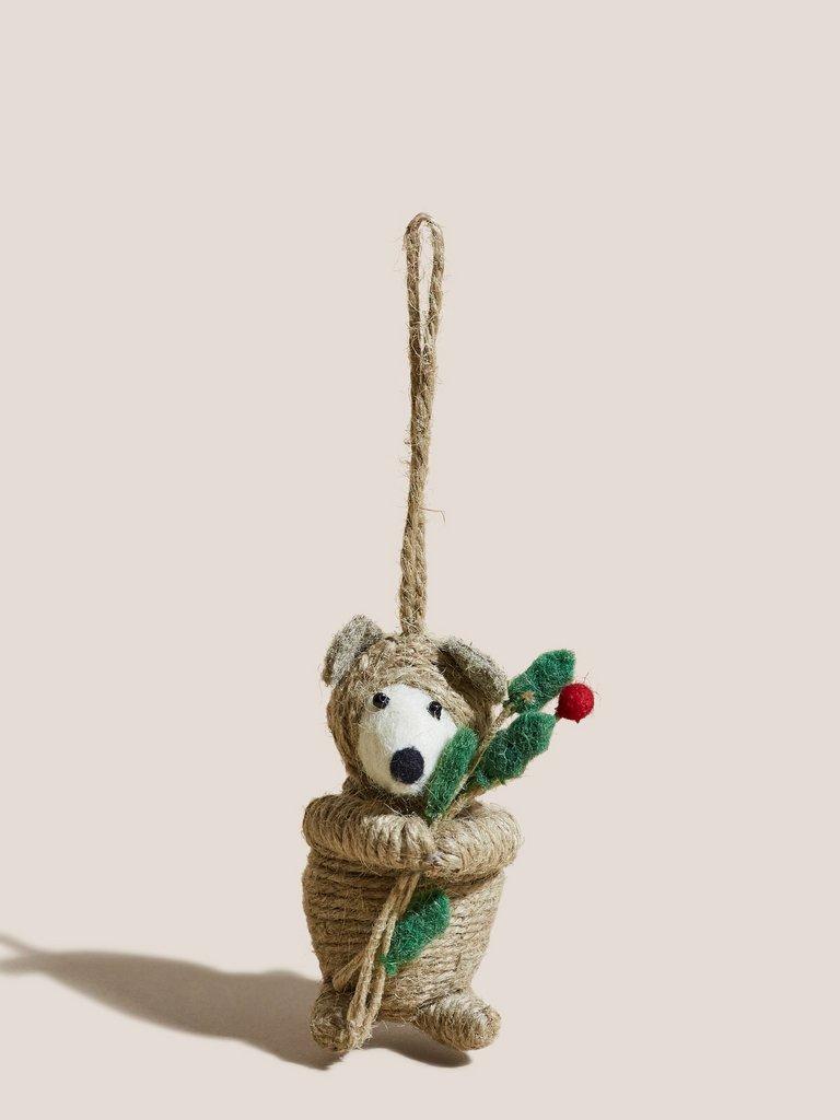 Holly Bear Decoration in NAT MLT - FLAT BACK