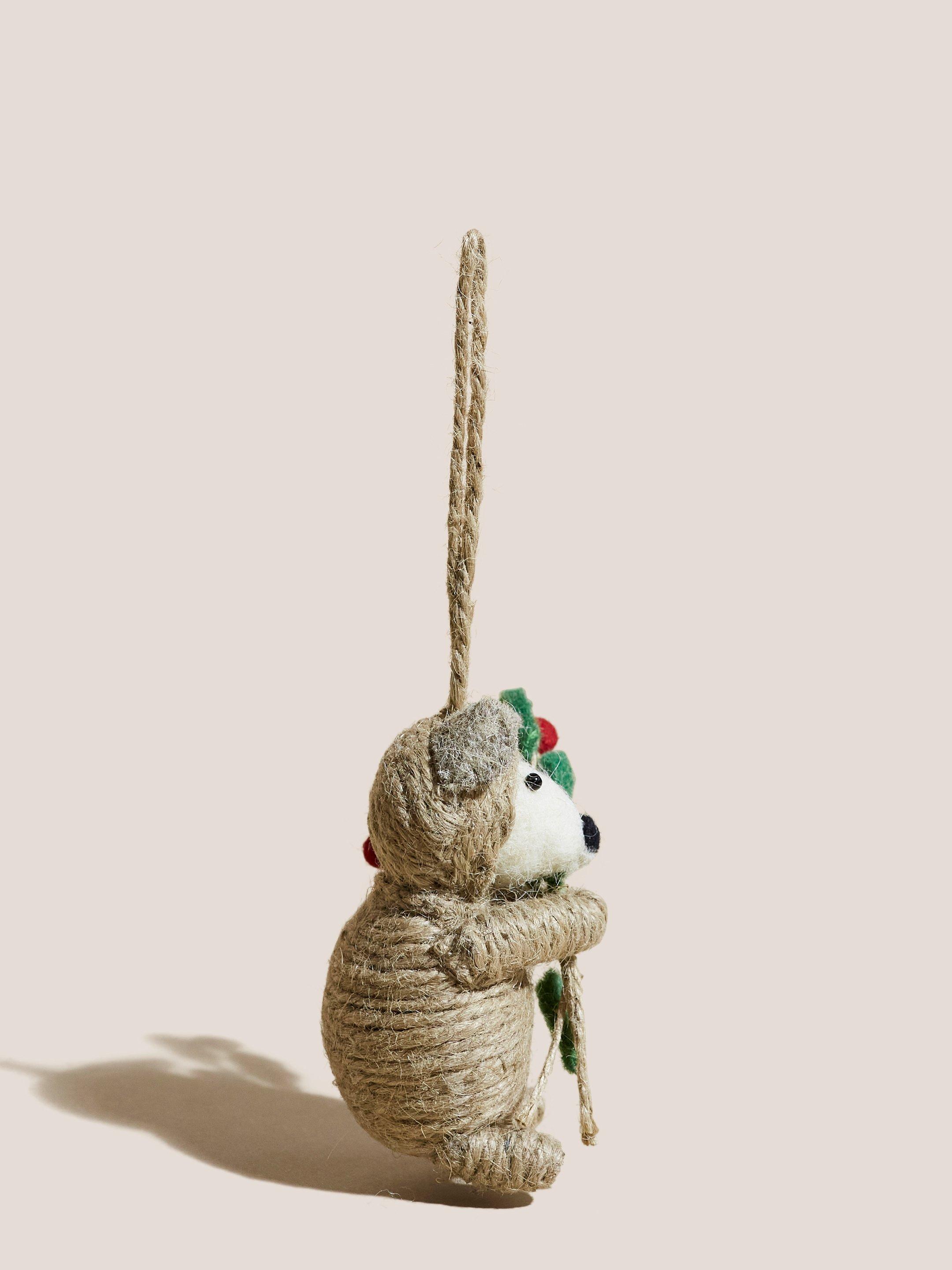Holly Bear Decoration in NAT MLT - FLAT FRONT