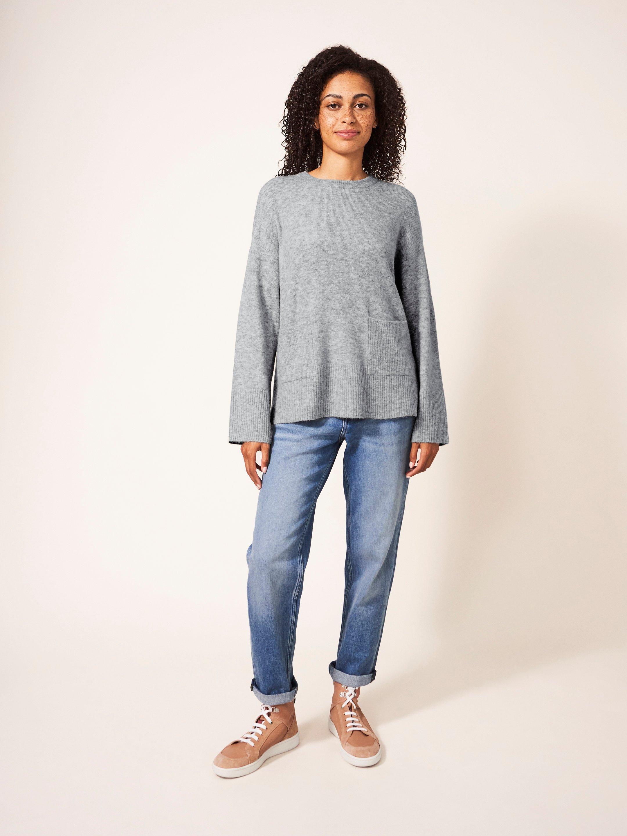 Tiggy Pocket Jumper in LGT GREY - MODEL FRONT