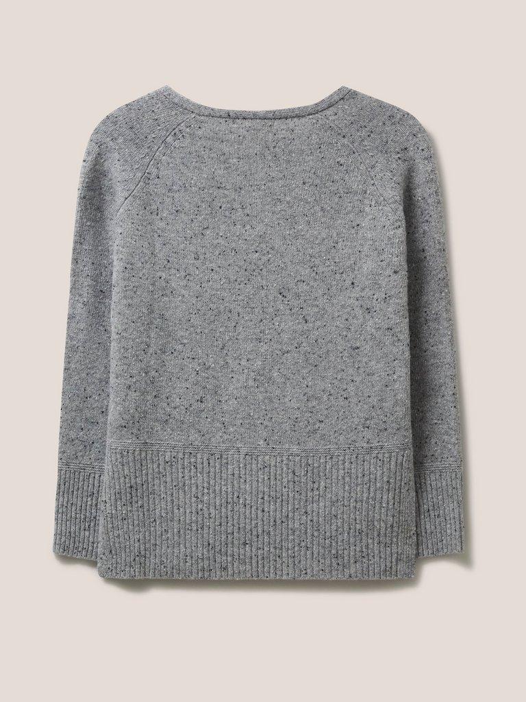 Valley V Neck Jumper in MID GREY - FLAT BACK