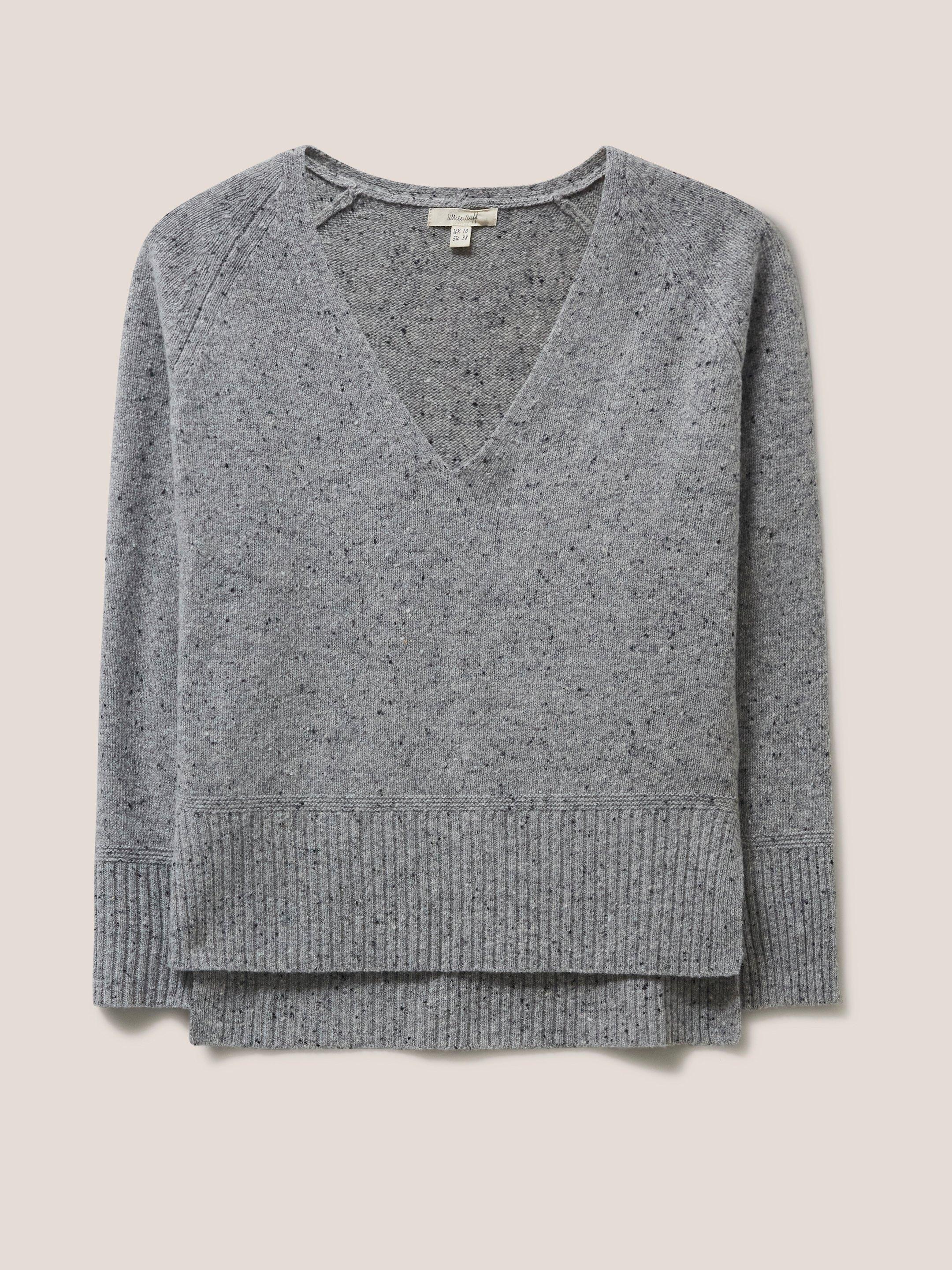 Valley V Neck Jumper in MID GREY - FLAT FRONT