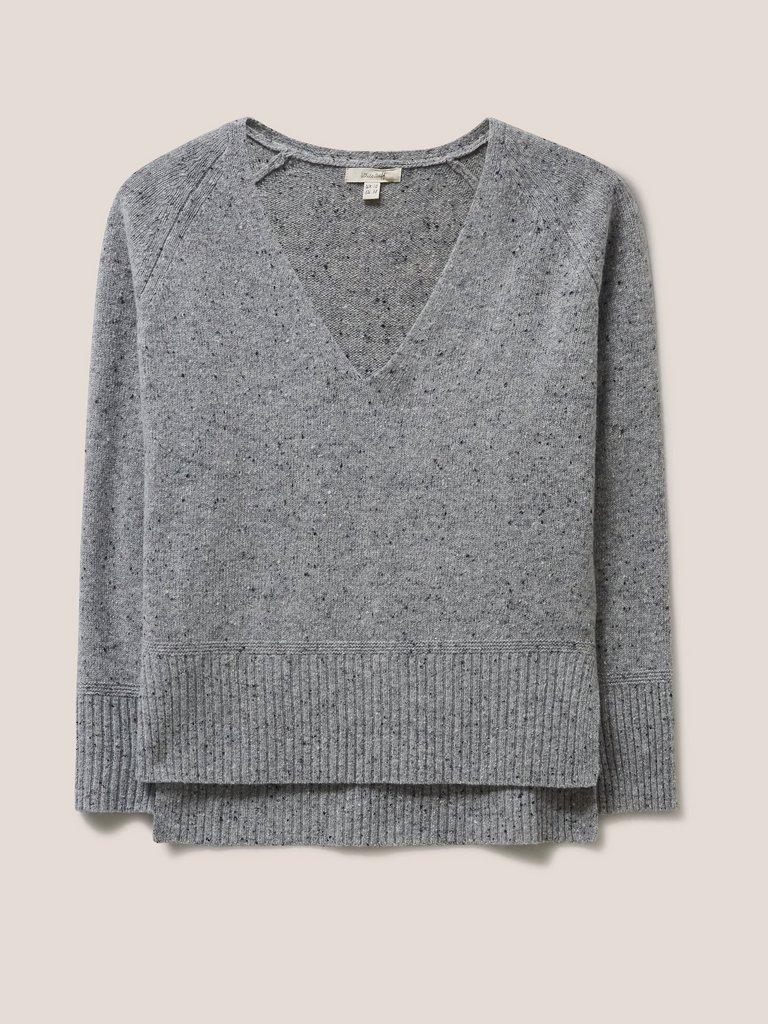 Valley V Neck Jumper in MID GREY - FLAT FRONT