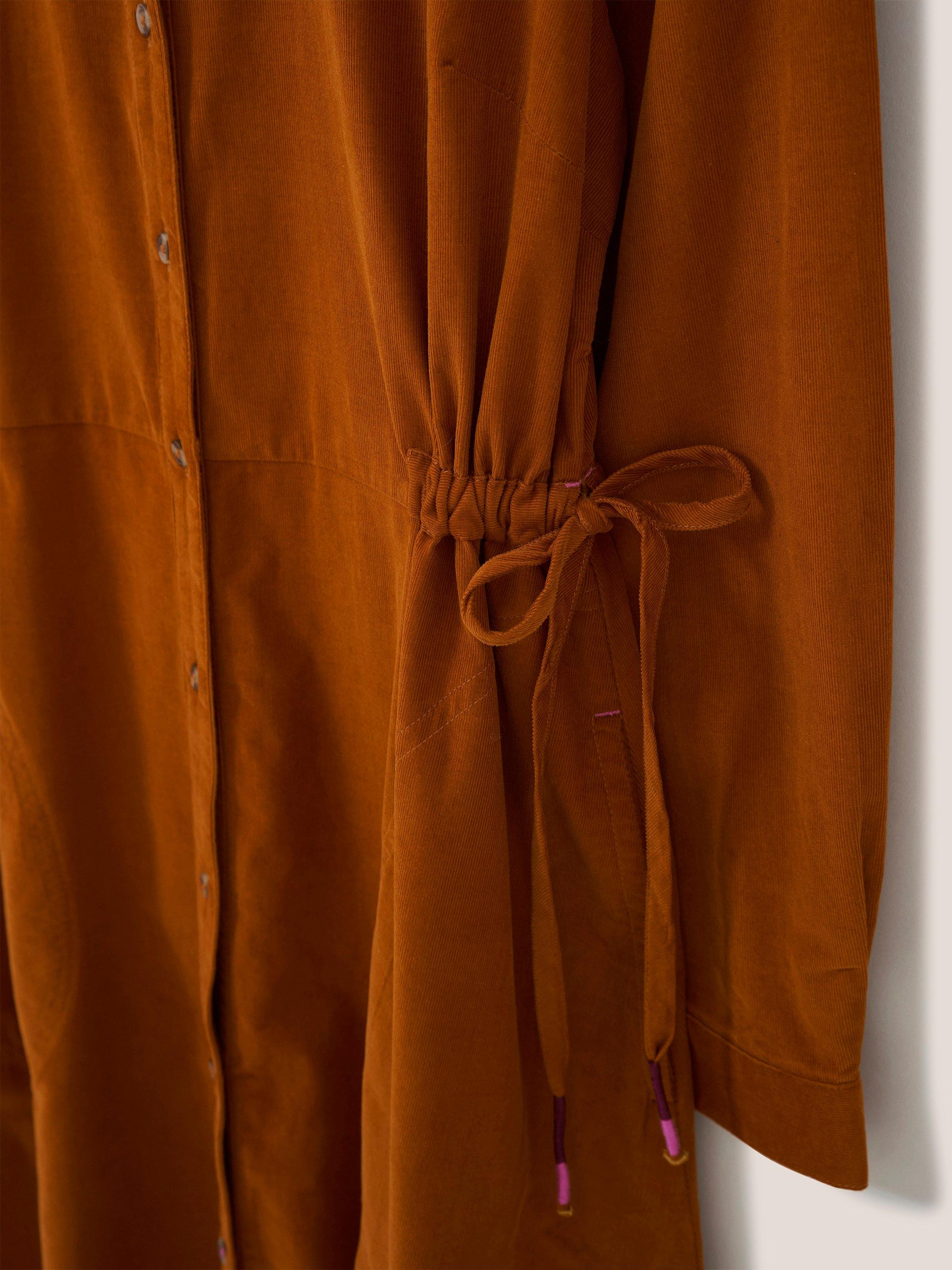 Jade Cord Shirt Dress in DK ORANGE - FLAT DETAIL