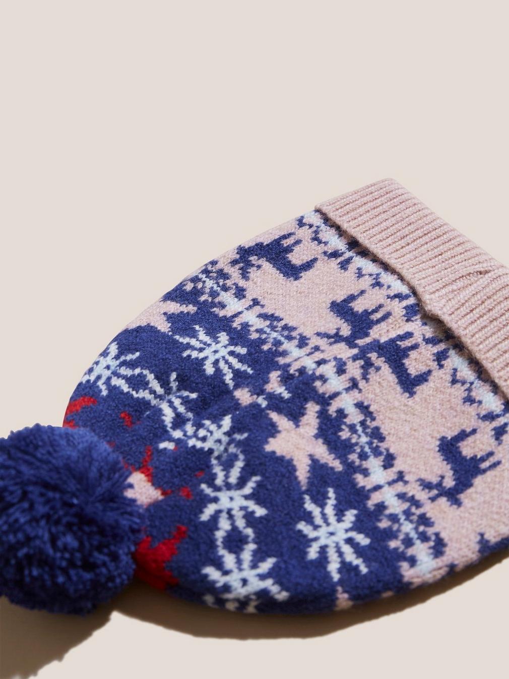 Reindeer Fairisle Hat in PINK MLT - FLAT BACK