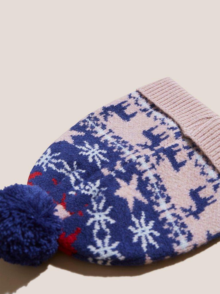 Reindeer Fairisle Hat in PINK MLT - FLAT BACK