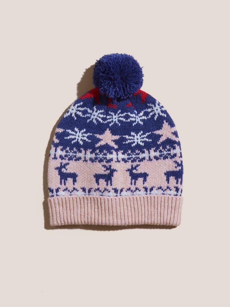 Reindeer Fairisle Hat in PINK MLT - FLAT FRONT