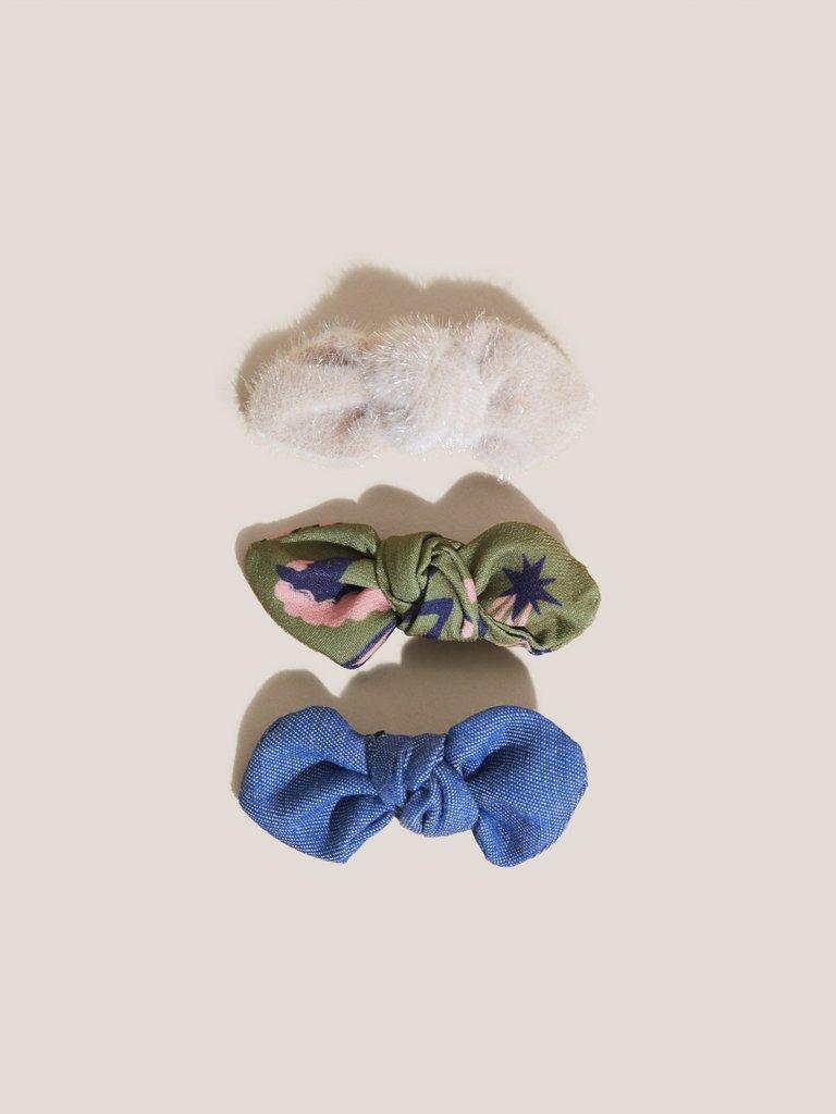 3 Pack Printed Bow Hair Clips in GREEN MLT - FLAT DETAIL