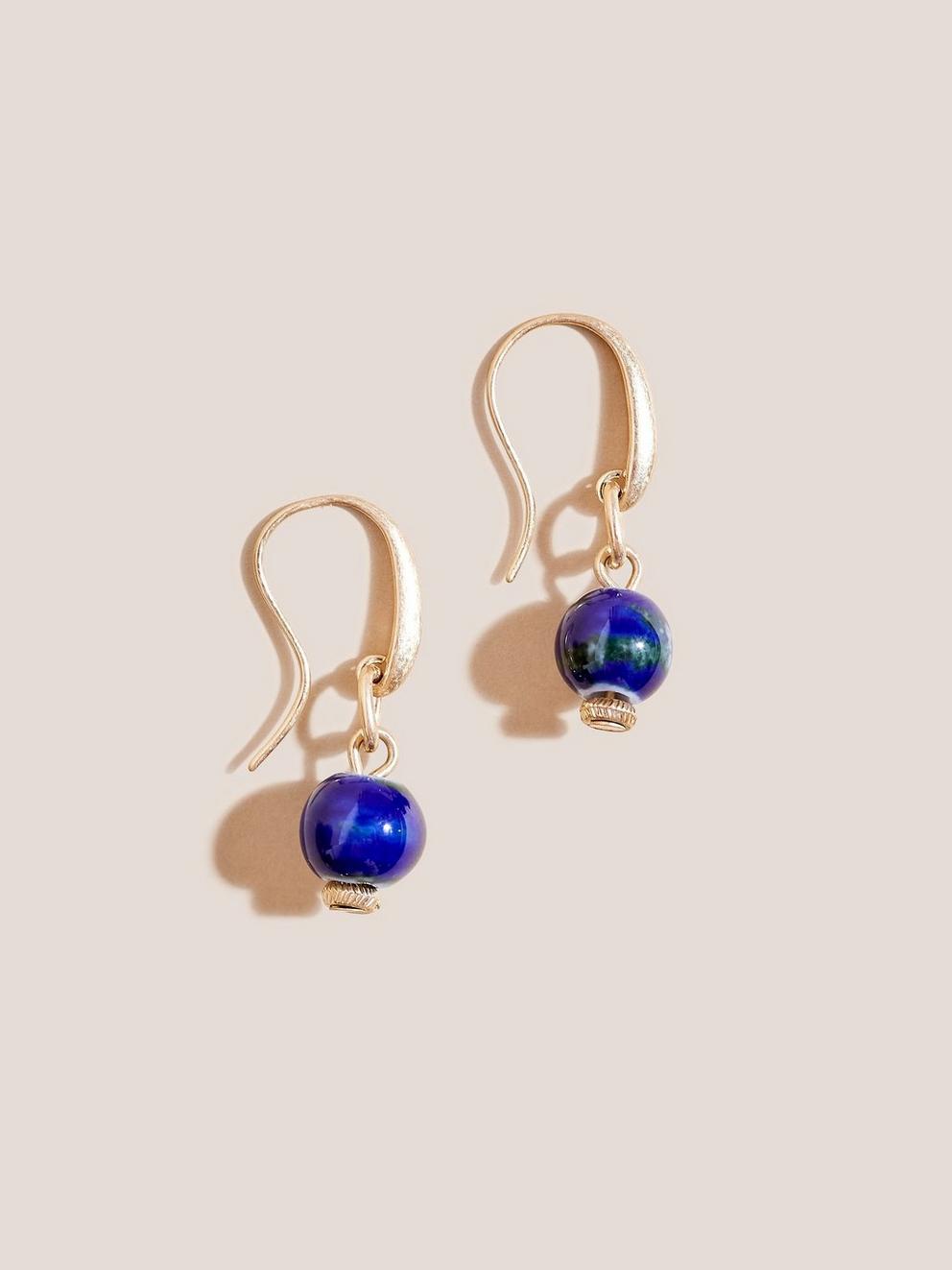 Bead Drop Earrings in DEEP BLUE - FLAT FRONT