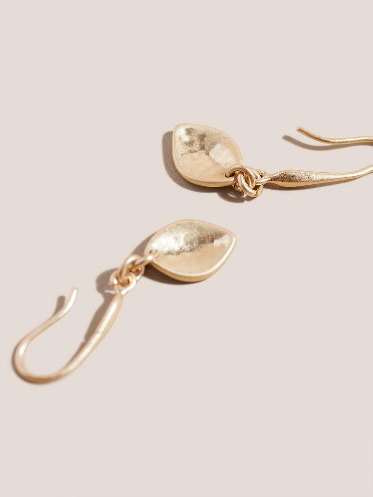 Leaf Drop Earrings in GLD TN MET - FLAT DETAIL