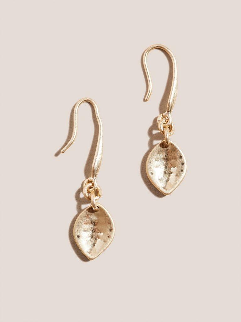 Leaf Drop Earrings in GLD TN MET - FLAT FRONT