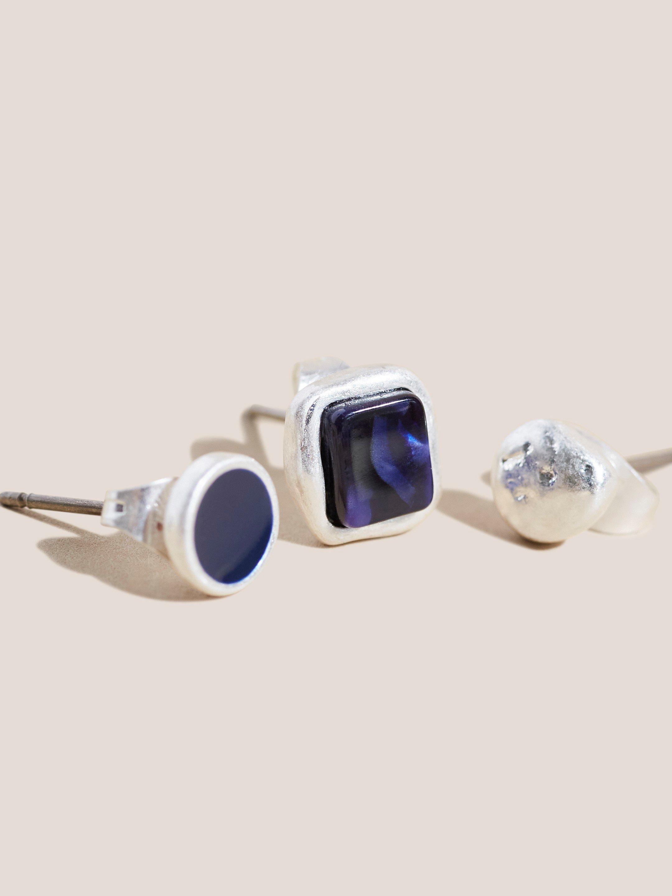 3 Pack Stud Earrings in MID BLUE - FLAT DETAIL