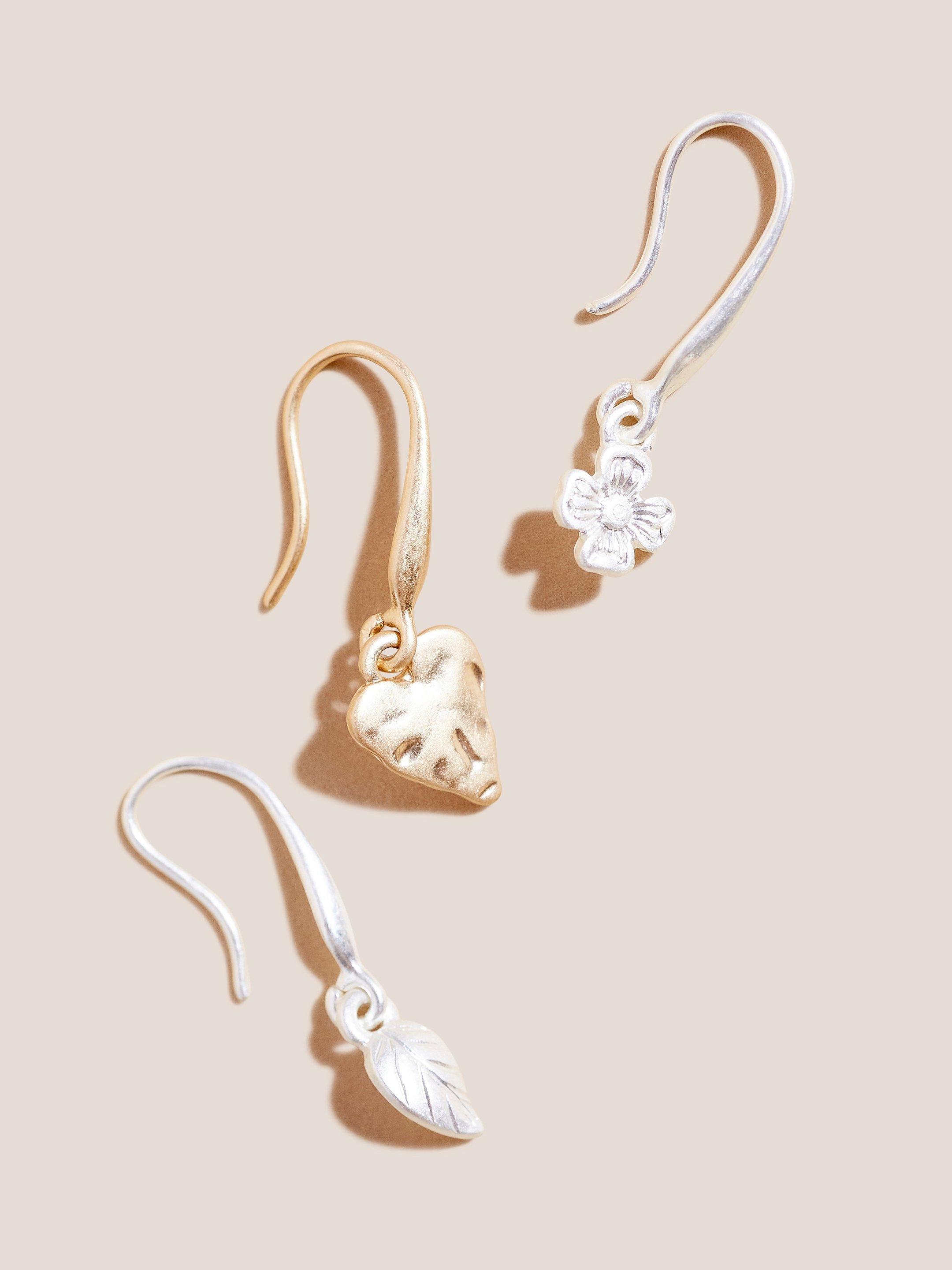 3 Pack Mixed Metal Heart Earrings in MIXED MET - FLAT DETAIL