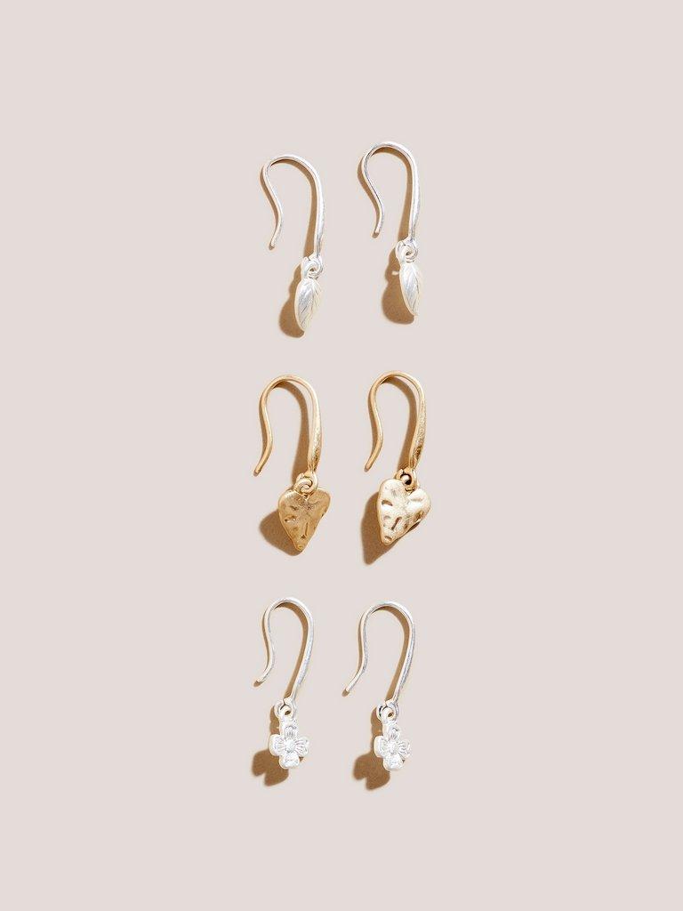 3 Pack Mixed Metal Heart Earrings in MIXED MET - FLAT FRONT