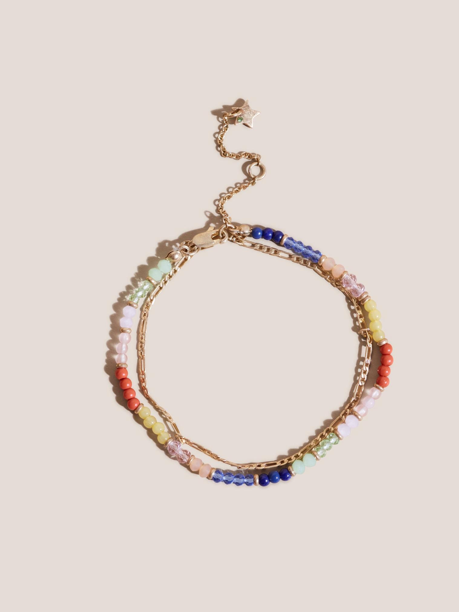 Rainbow Bead Bracelet in MID BLUE - MODEL FRONT