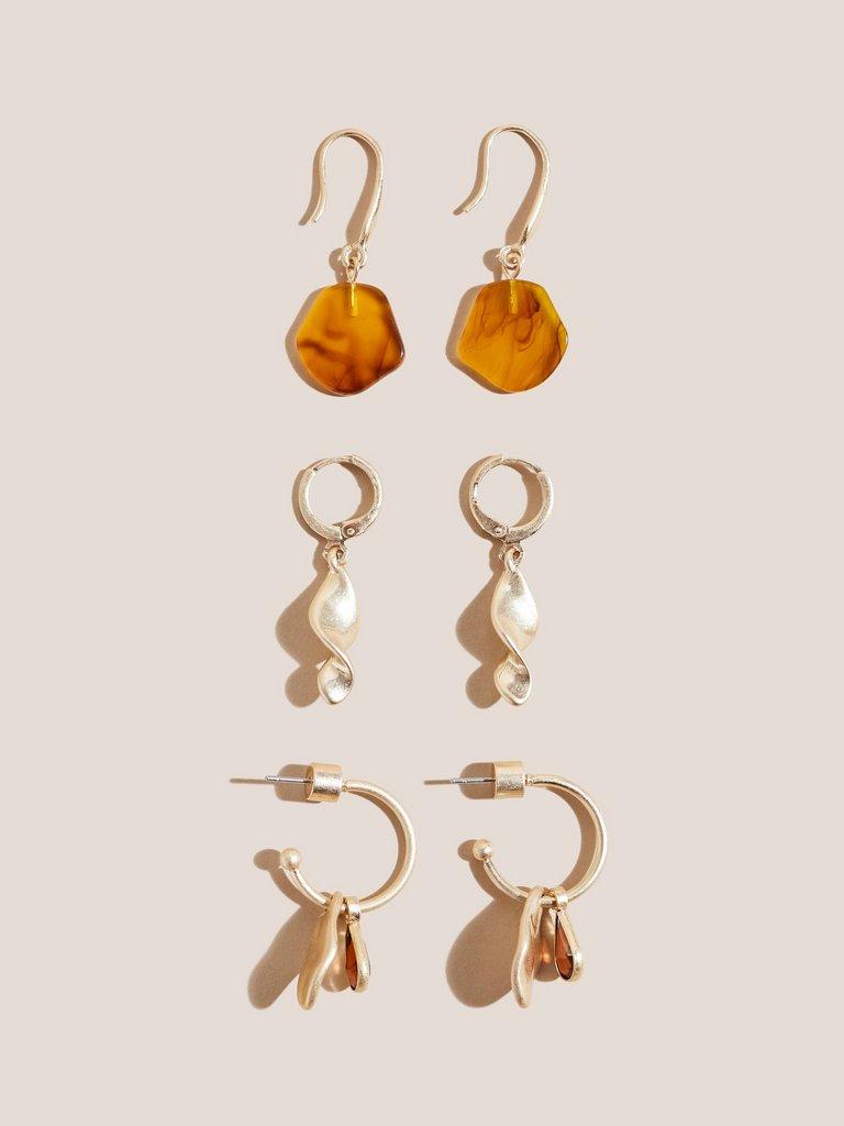 3 Pack Twist Drop Earrings in GLD TN MET - FLAT FRONT
