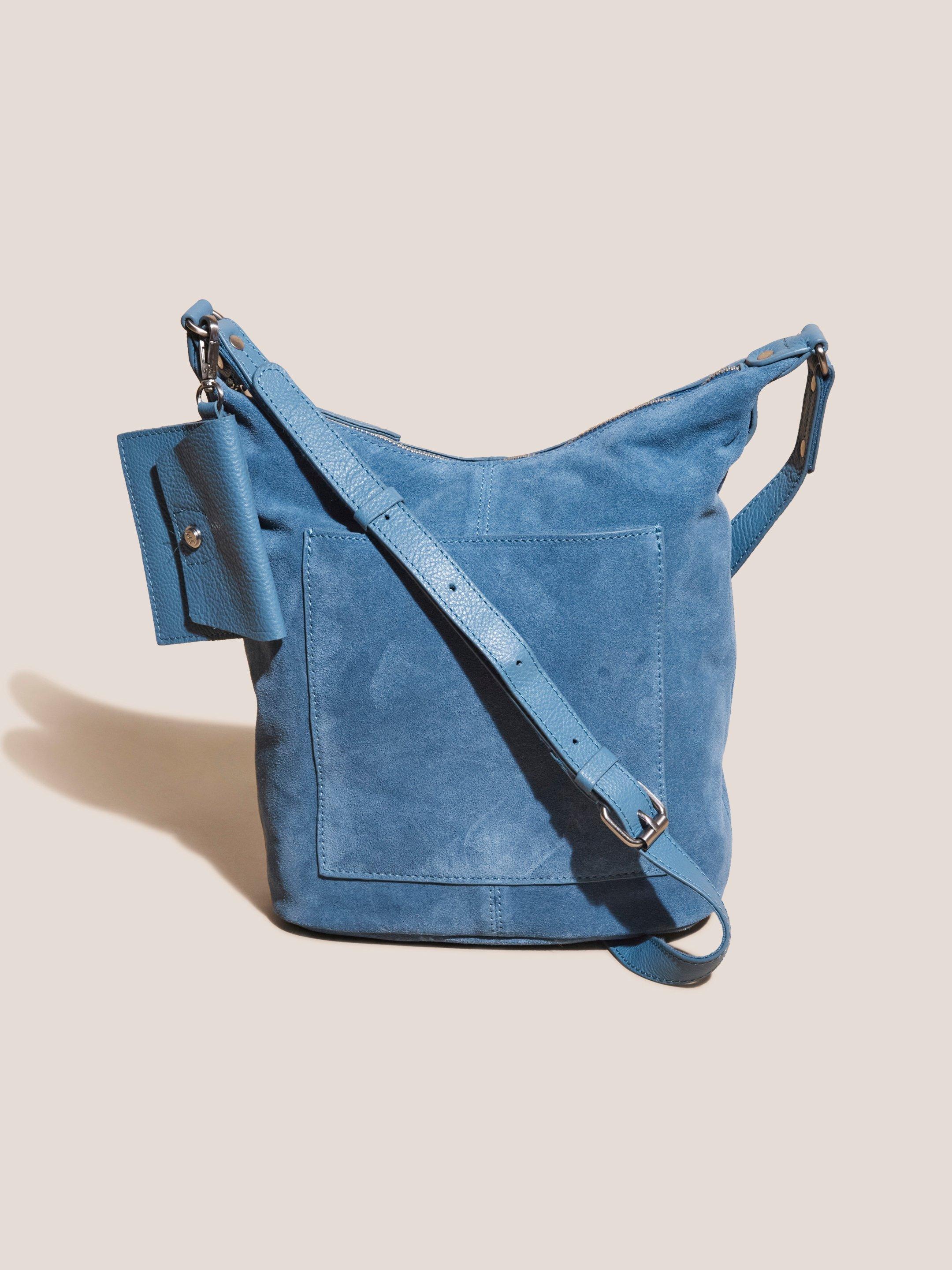 Fern Suede Crossbody in DUS BLUE - MODEL FRONT