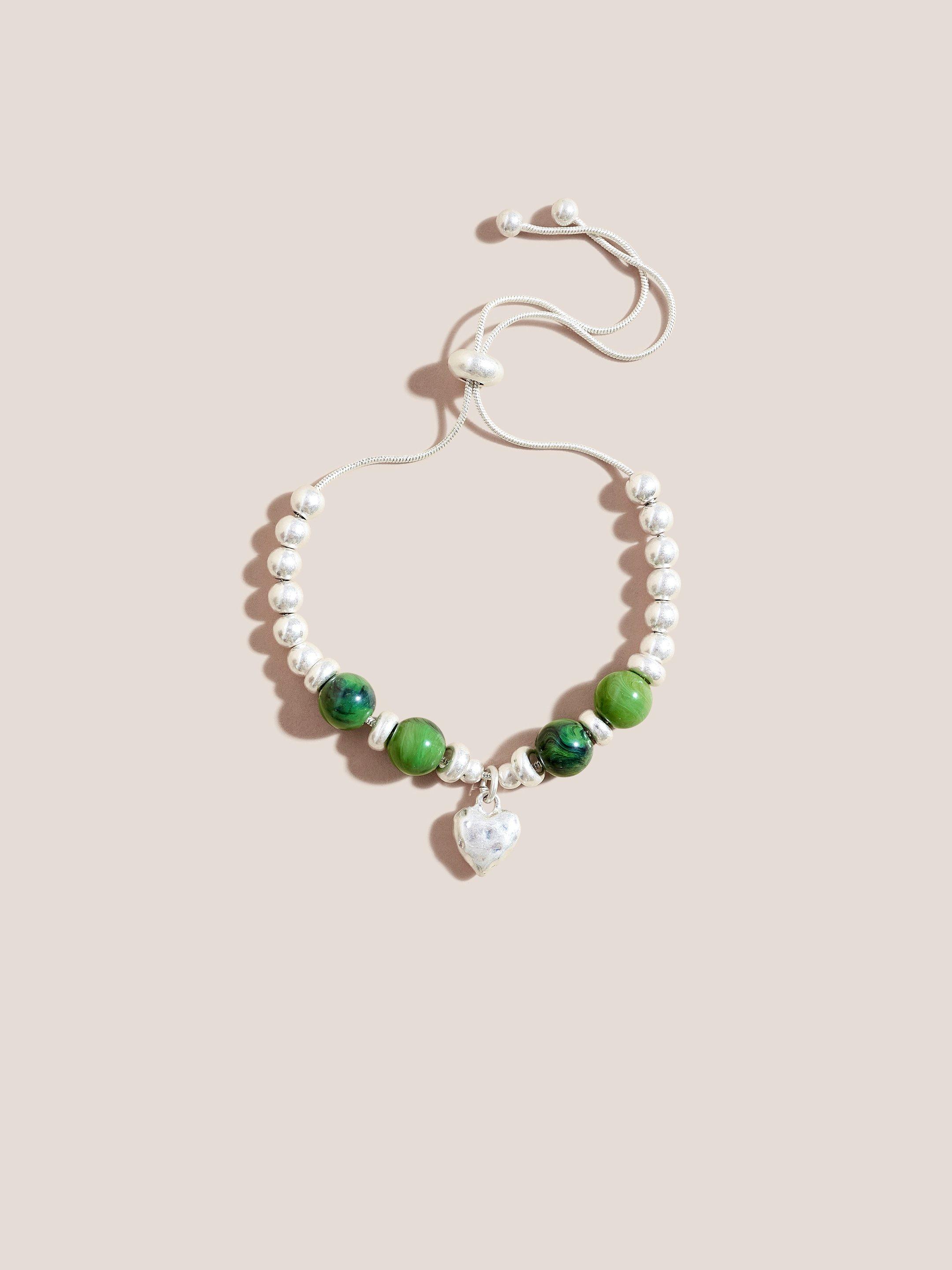 Bead Heart Friendship Bracelet in GREEN MLT - FLAT FRONT