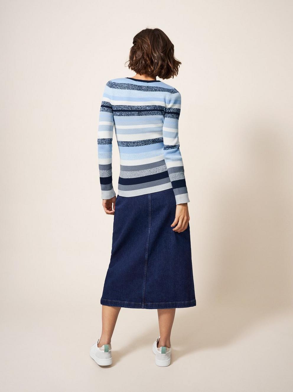 SKINNY RIBBED JUMPER in BLUE MLT - MODEL BACK