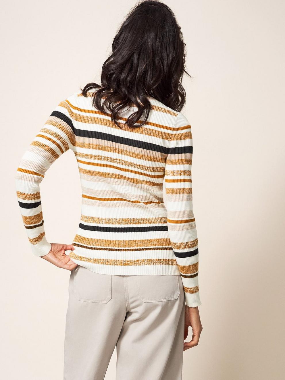 SKINNY RIBBED JUMPER in NAT MLT - MODEL BACK