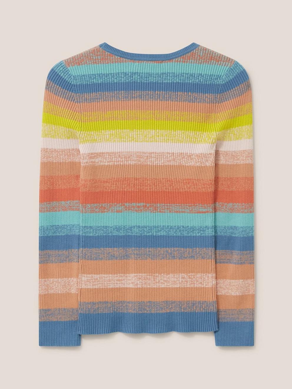 SKINNY RIBBED JUMPER in TEAL MLT - FLAT BACK