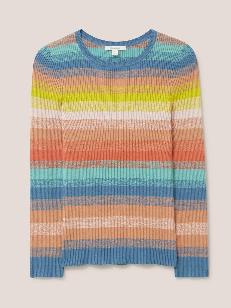 SKINNY RIBBED JUMPER in TEAL MLT - FLAT FRONT