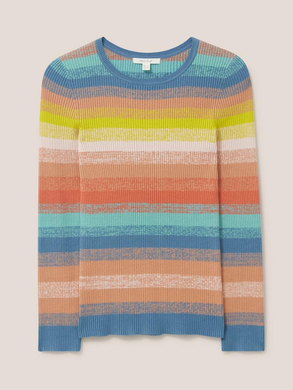 SKINNY RIBBED JUMPER in TEAL MLT - FLAT FRONT