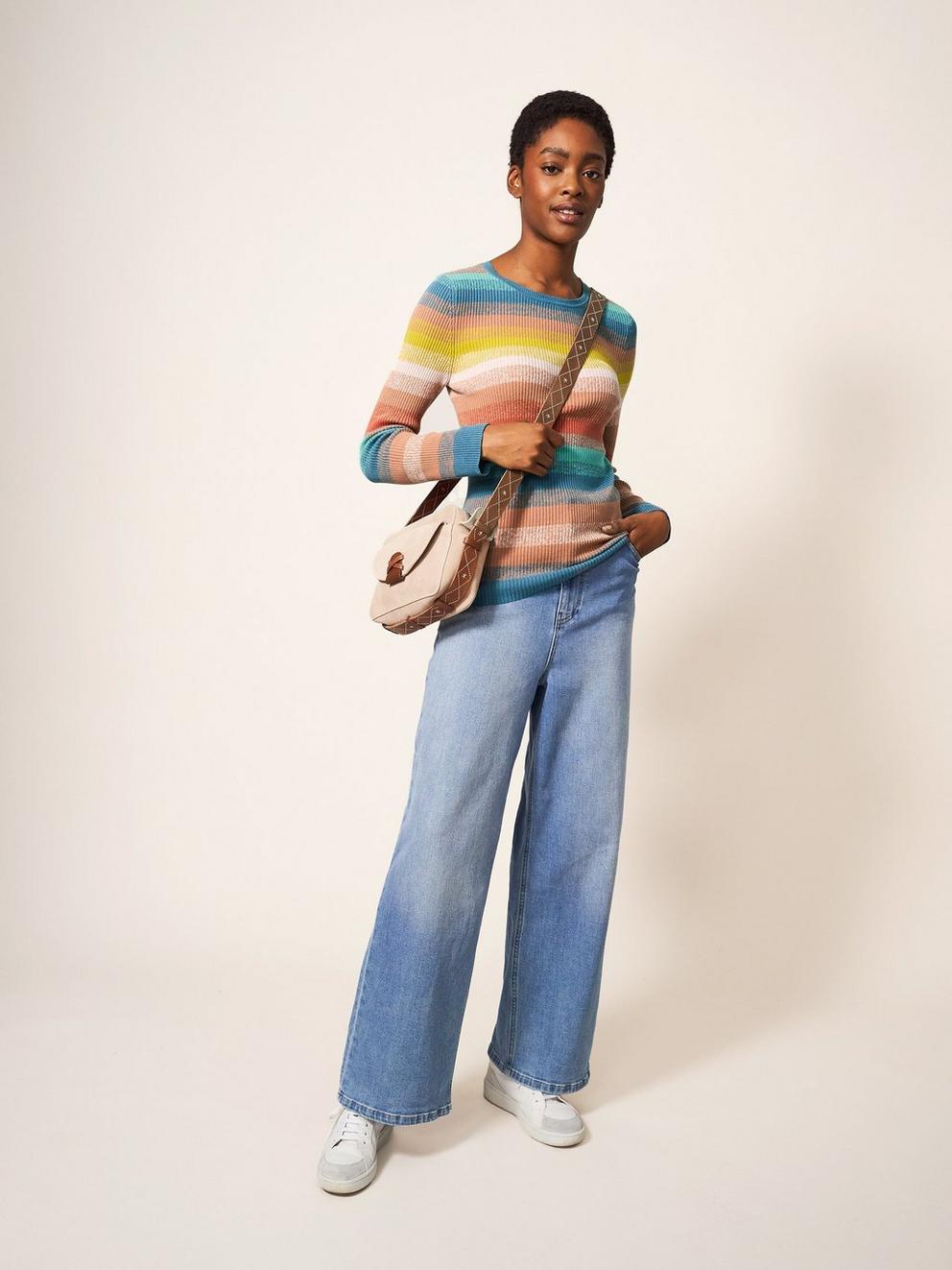 SKINNY RIBBED JUMPER in TEAL MLT - MODEL FRONT