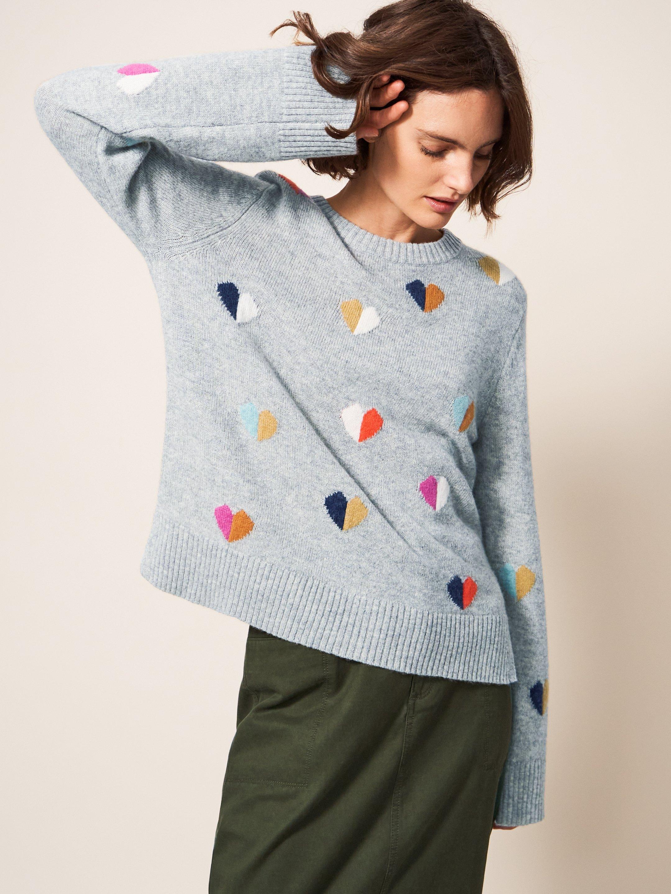 新品未使用★NKNIT heart pattern pullover sweat LUKYCILD Love Heart Sweater Quarter Zip Sweater Women V Neck