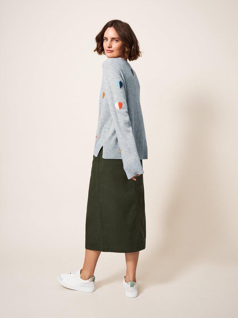 MULTI HEART JUMPER in GREY MLT - MODEL BACK