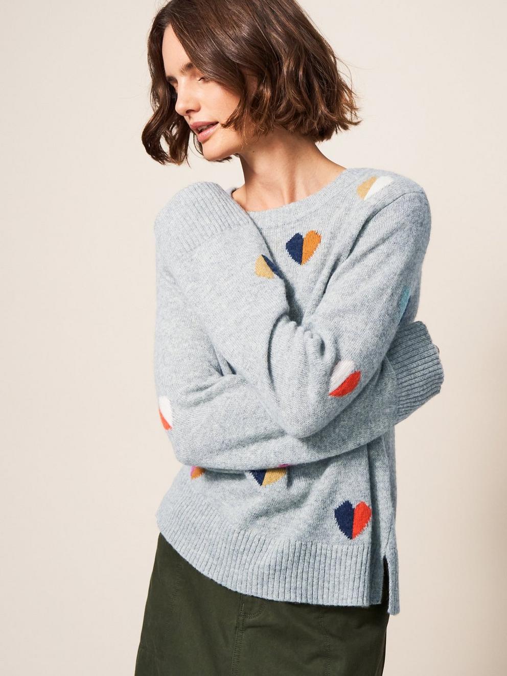 MULTI HEART JUMPER in GREY MLT - MODEL DETAIL