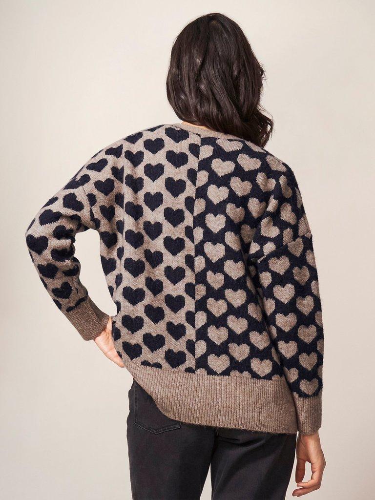 TONAL HEARTS CARDI in NAT MLT - MODEL BACK