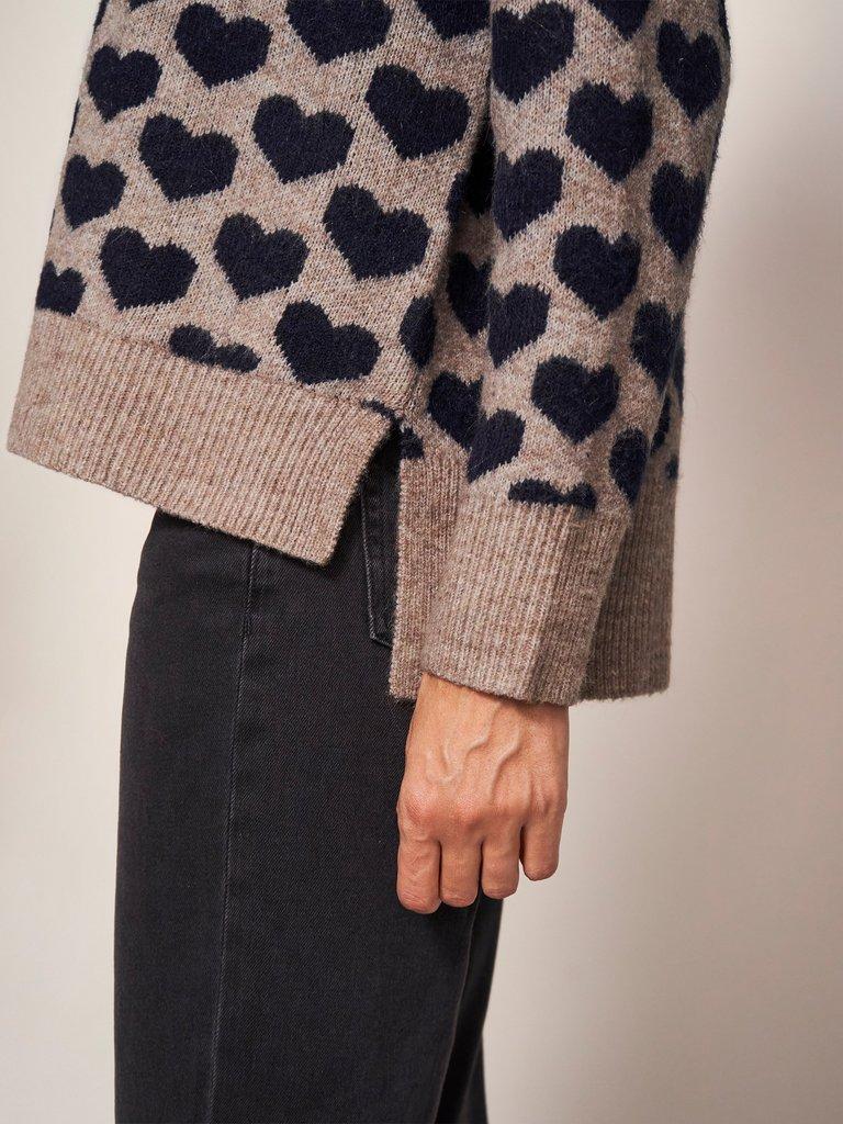 TONAL HEARTS CARDI in NAT MLT - MODEL DETAIL