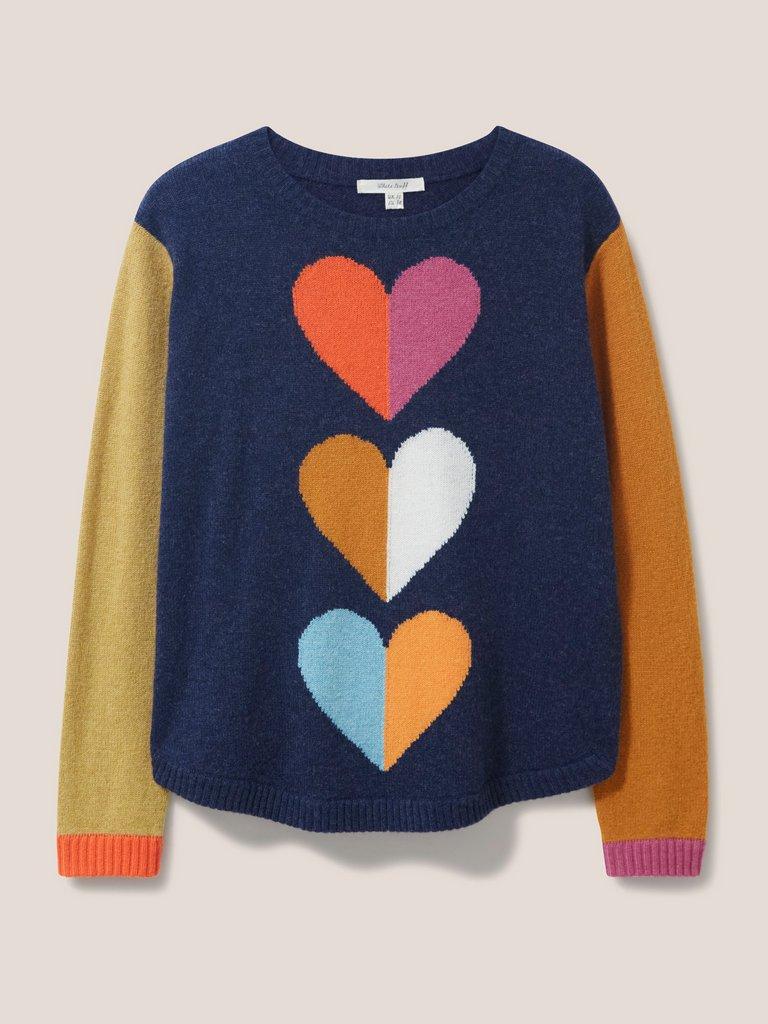 TRIPLE HEART JUMPER in NAVY MULTI - FLAT FRONT