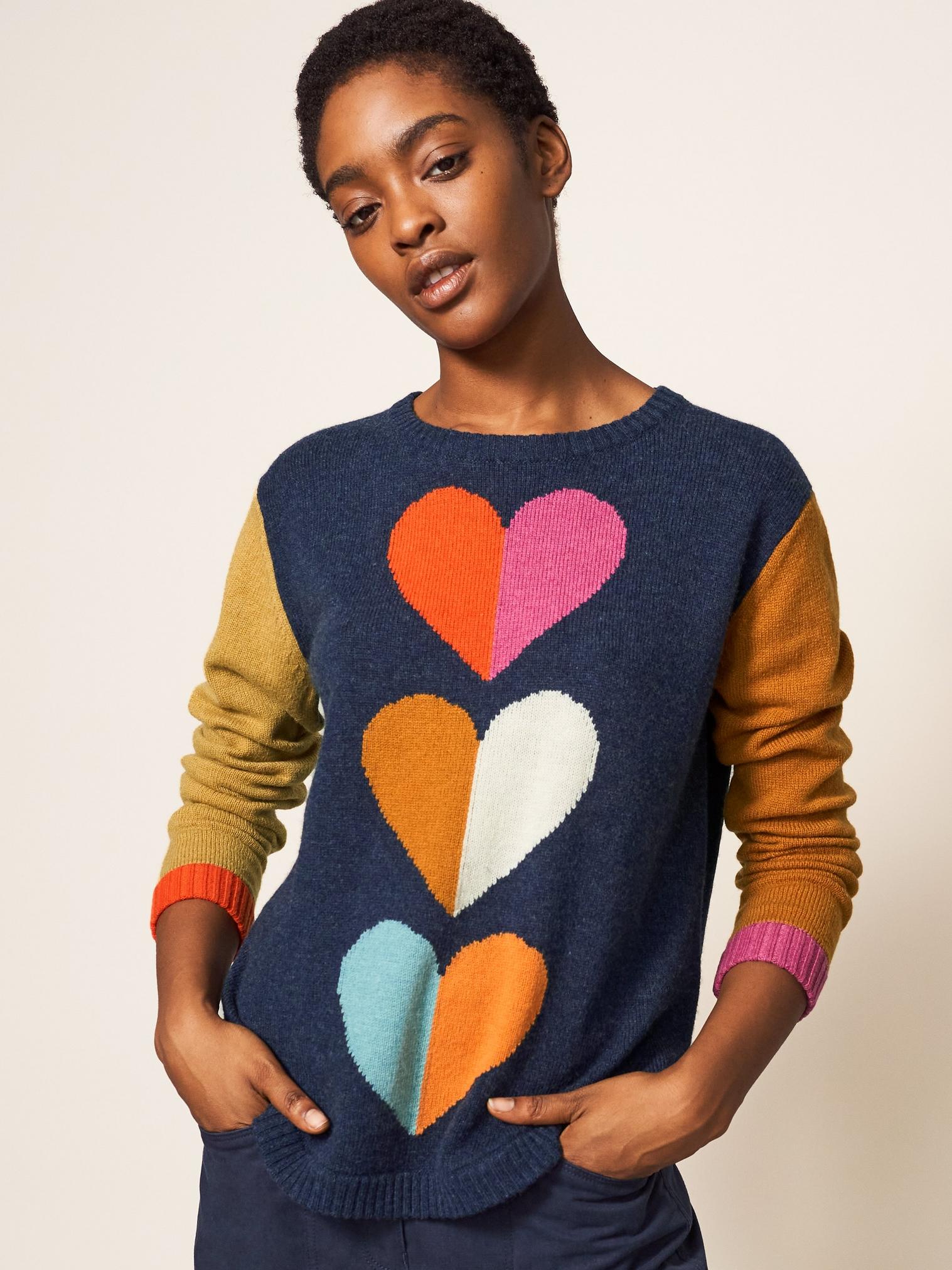 TRIPLE HEART JUMPER in NAVY MULTI White Stuff