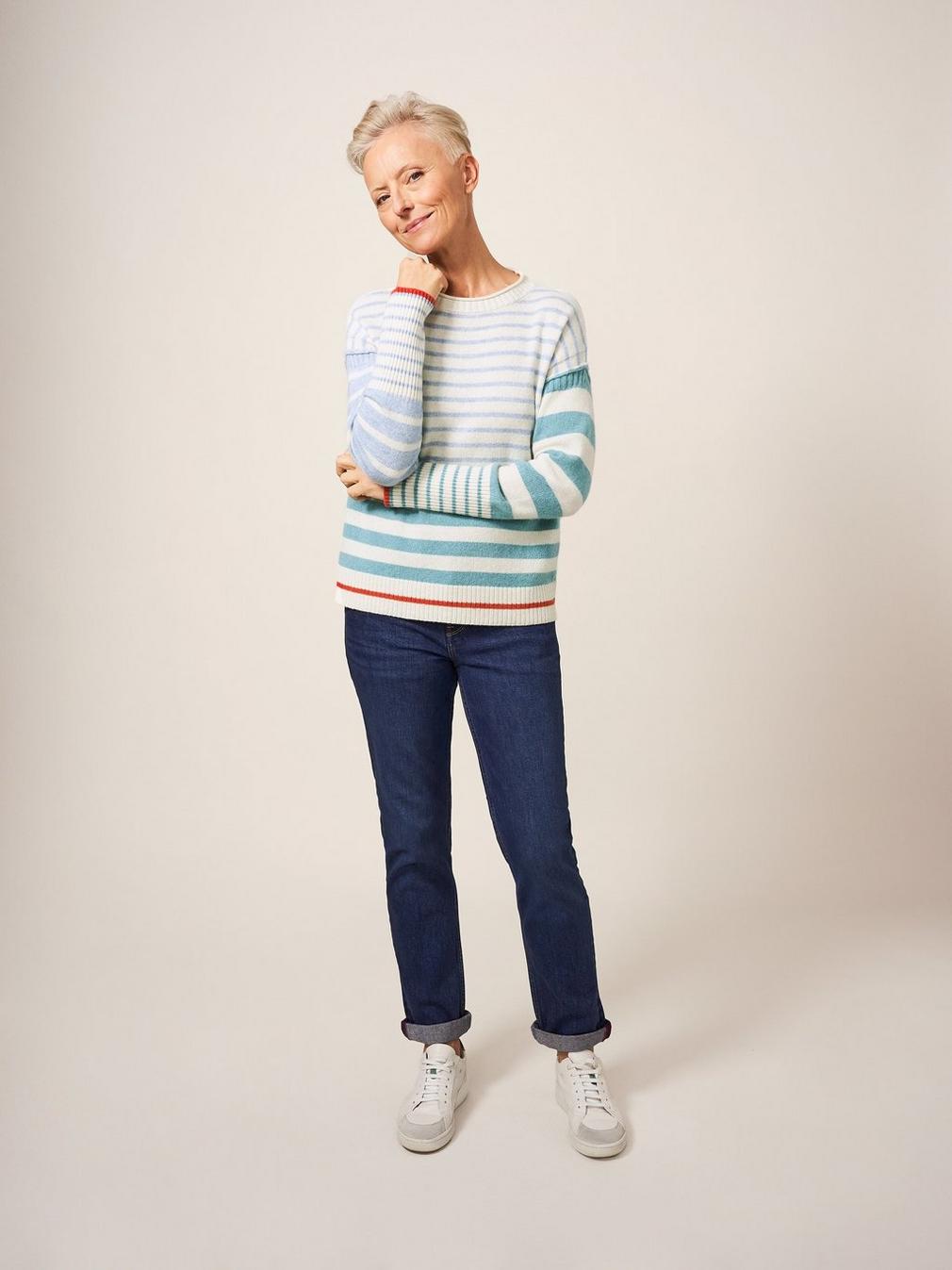 JEJU STRIPE JUMPER in BLUE MLT - MODEL FRONT