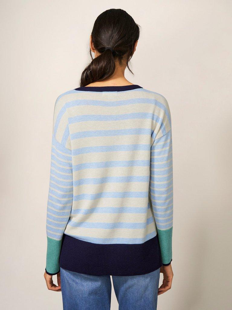 OLIVE JUMPER in BLUE MLT - MODEL BACK