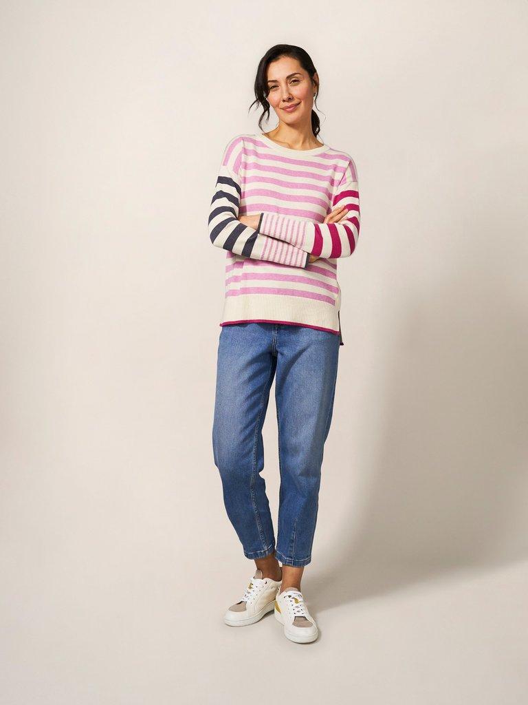 OLIVE JUMPER in PINK MLT - MODEL FRONT