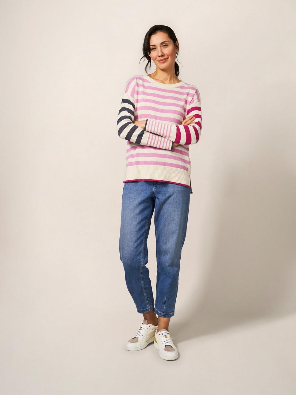 OLIVE JUMPER in PINK MLT - MODEL FRONT