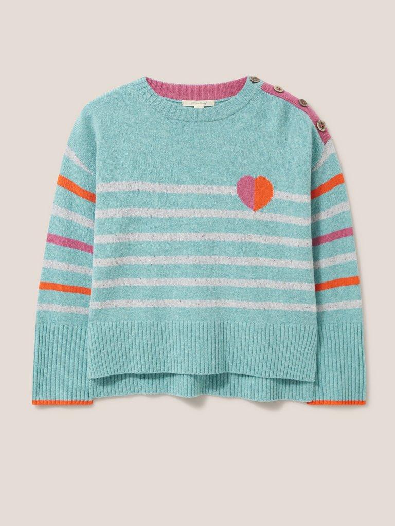 HEART AND STRIPE JUMPER in TEAL MLT - FLAT FRONT