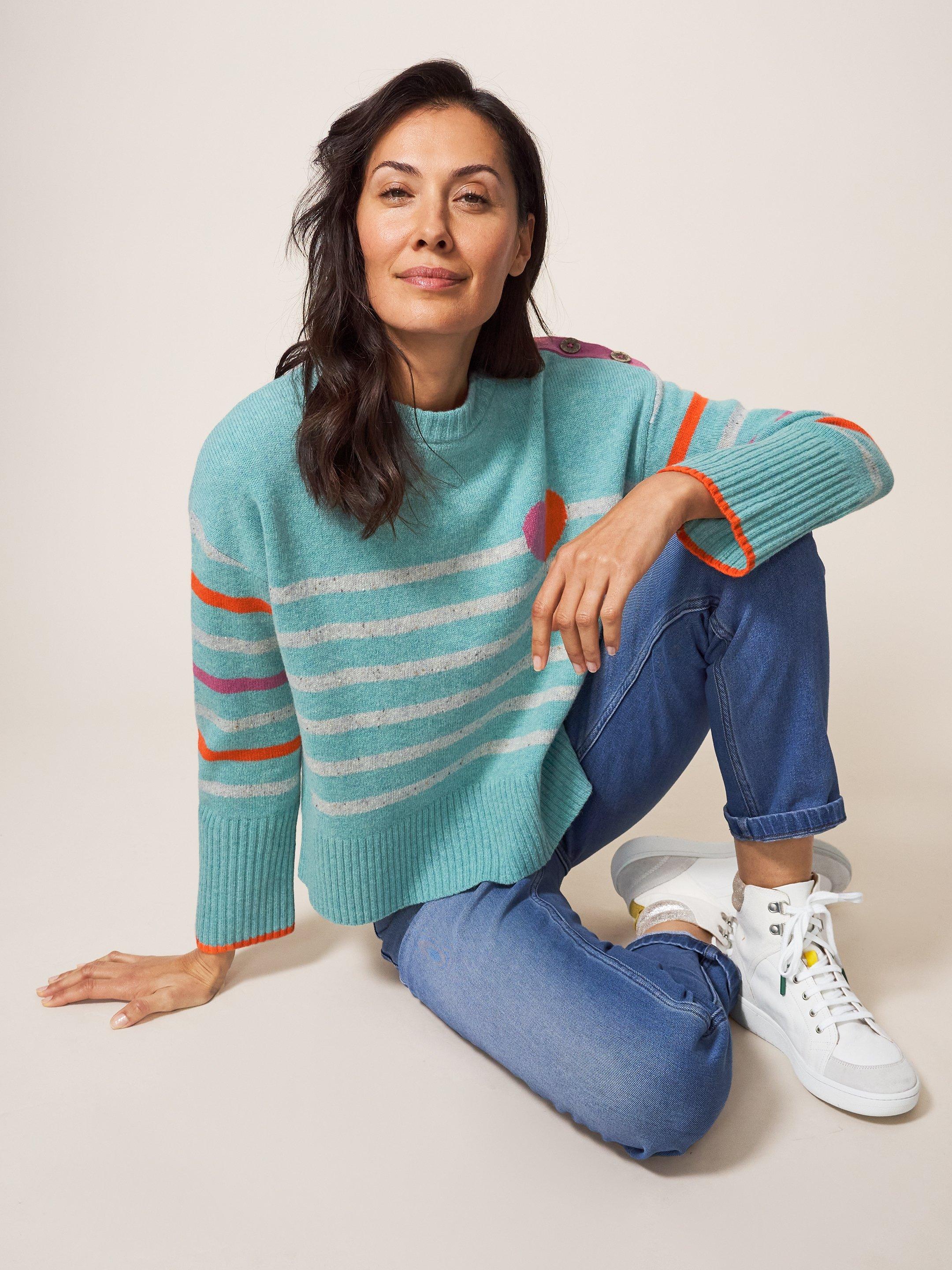 HEART AND STRIPE JUMPER in TEAL MLT - LIFESTYLE