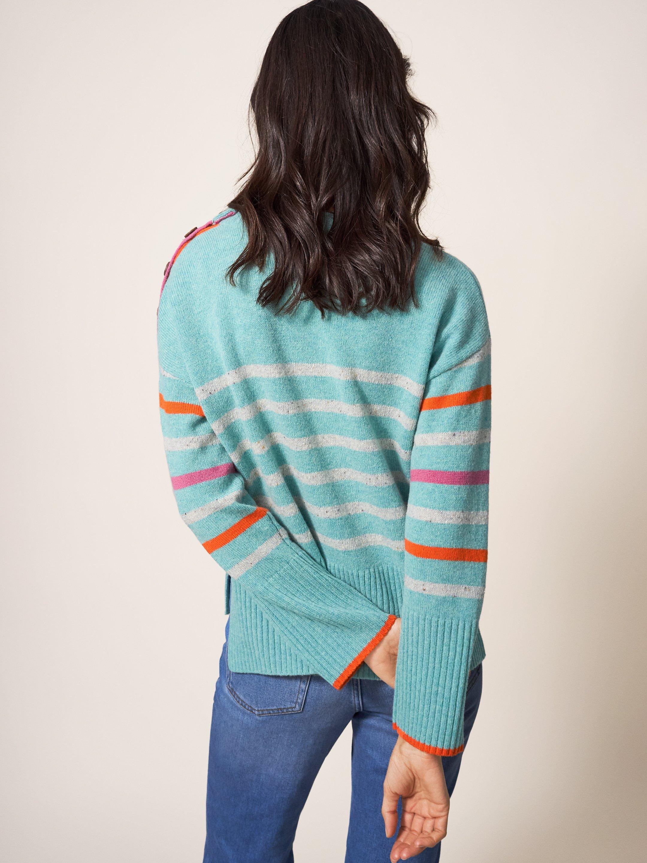 HEART AND STRIPE JUMPER in TEAL MLT - MODEL BACK